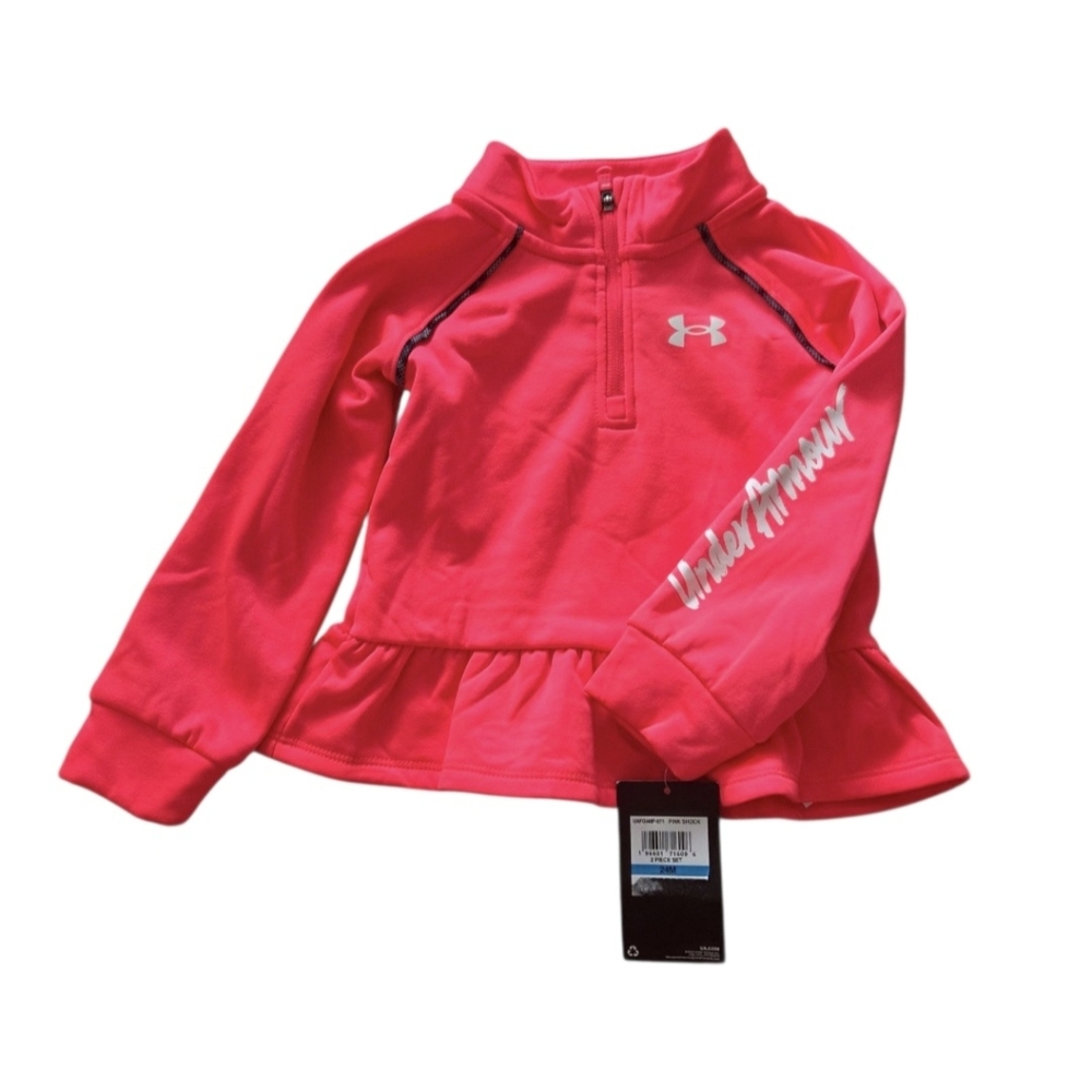 Under Armour PINK SHOCK Girl's 1/2 Zip Jacket 24m months‎ 2T Fleece Peplum NEW